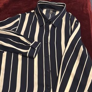 Navy and White Striped Button Down Shirt